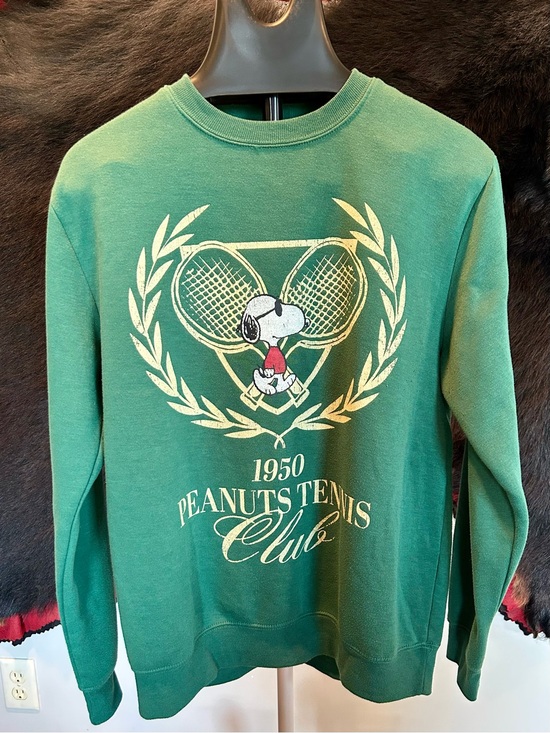 Peanuts Tops - Peanuts Green Crewneck Sweatshirt with Snoopy Tennis Graphic
